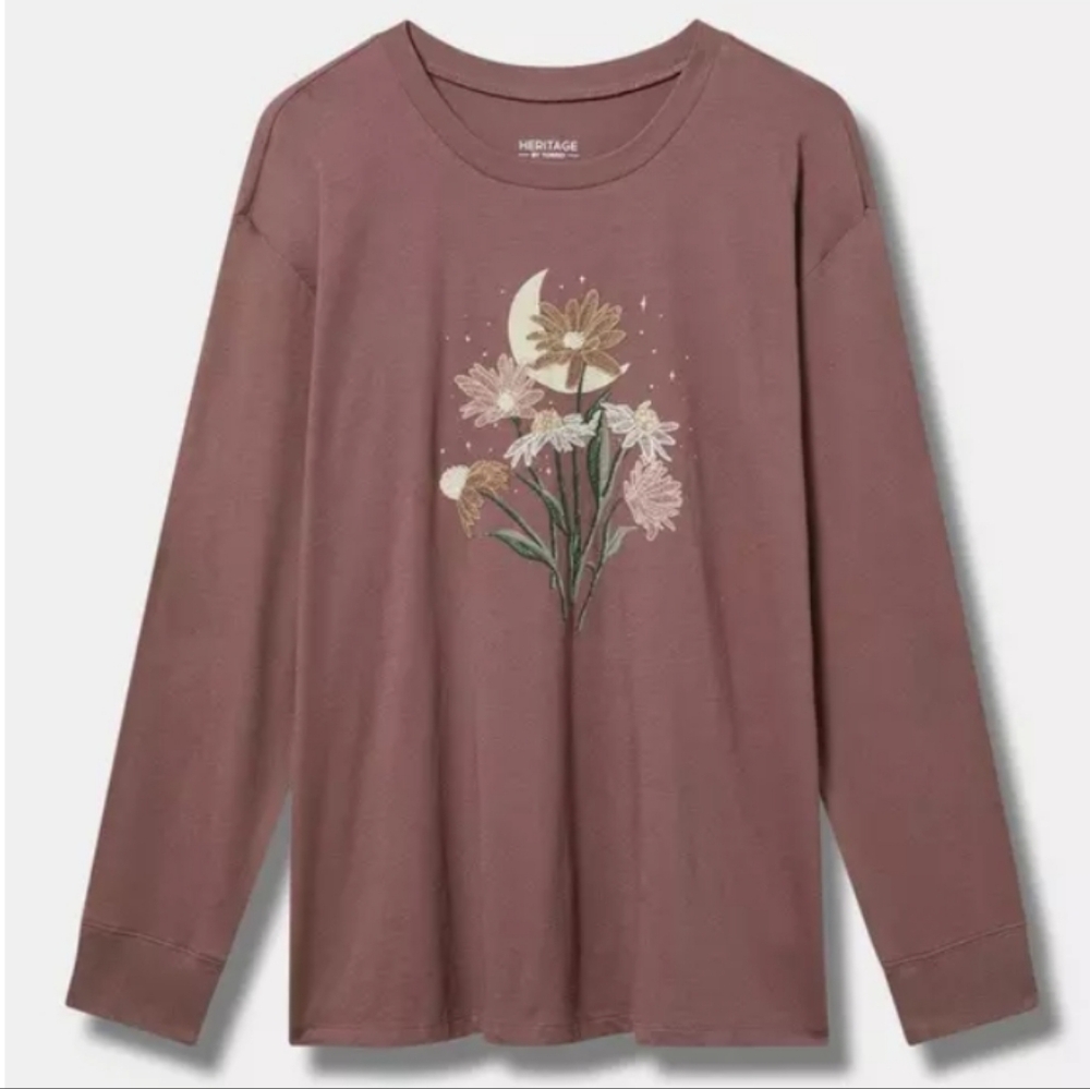 Torrid Floral Moon Classic Fit Long Sleeve Tee Rose Taupe Plus Size 3
